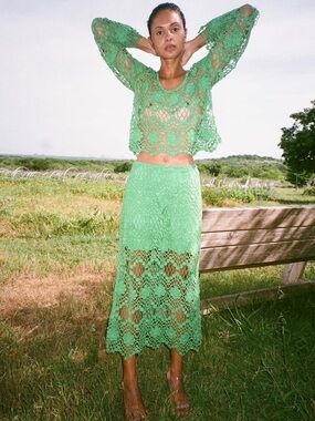 Rare Mr. Larkin Lou Lou Skirt in Green Cotton Lace,  100% Cotton Size Small